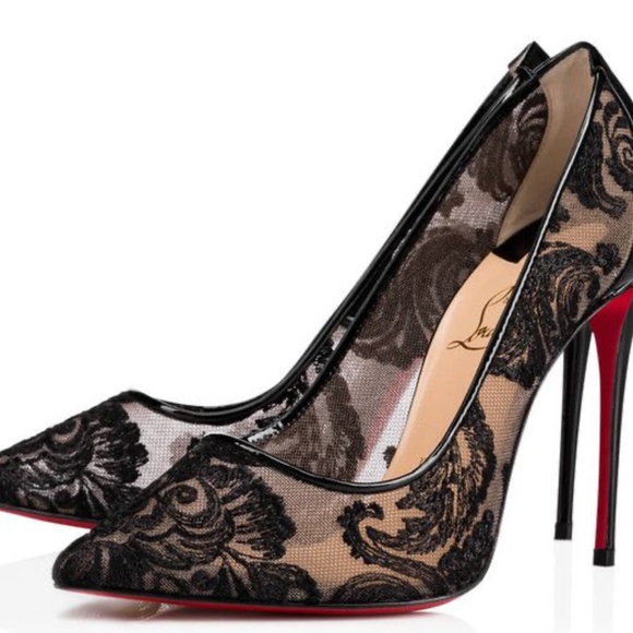 Christian Louboutin Black Patent Leather and Lace Follies - Picture 1 of 4
